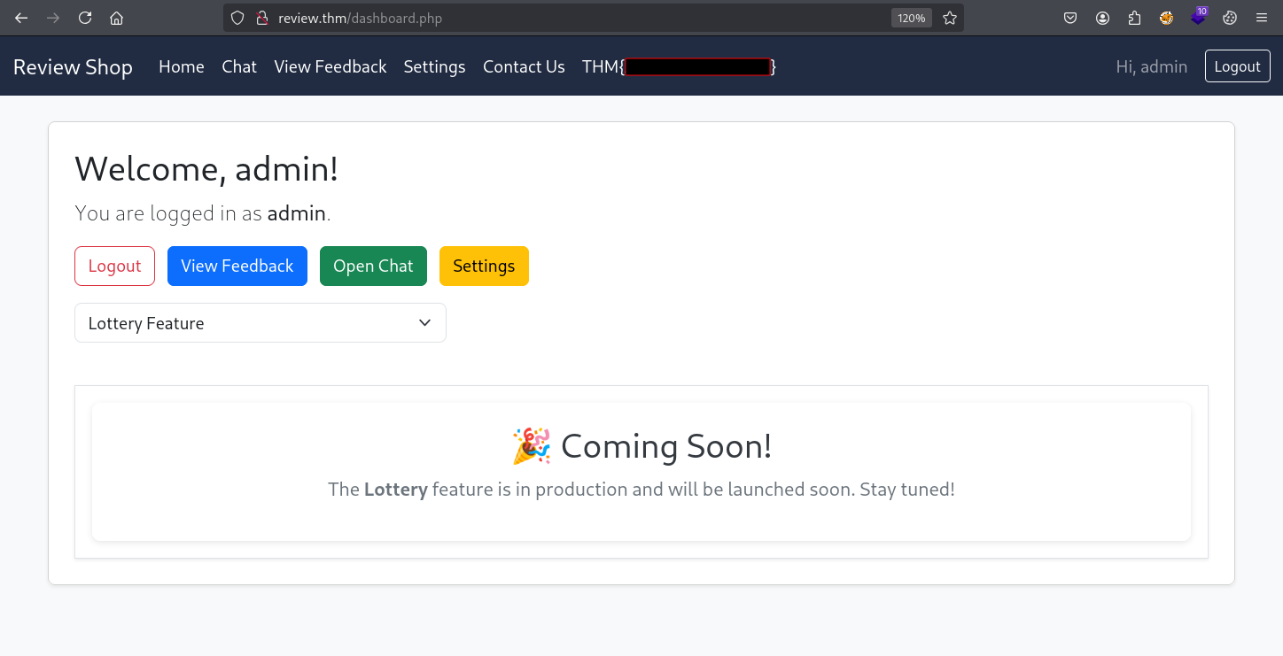 The admin dashboard